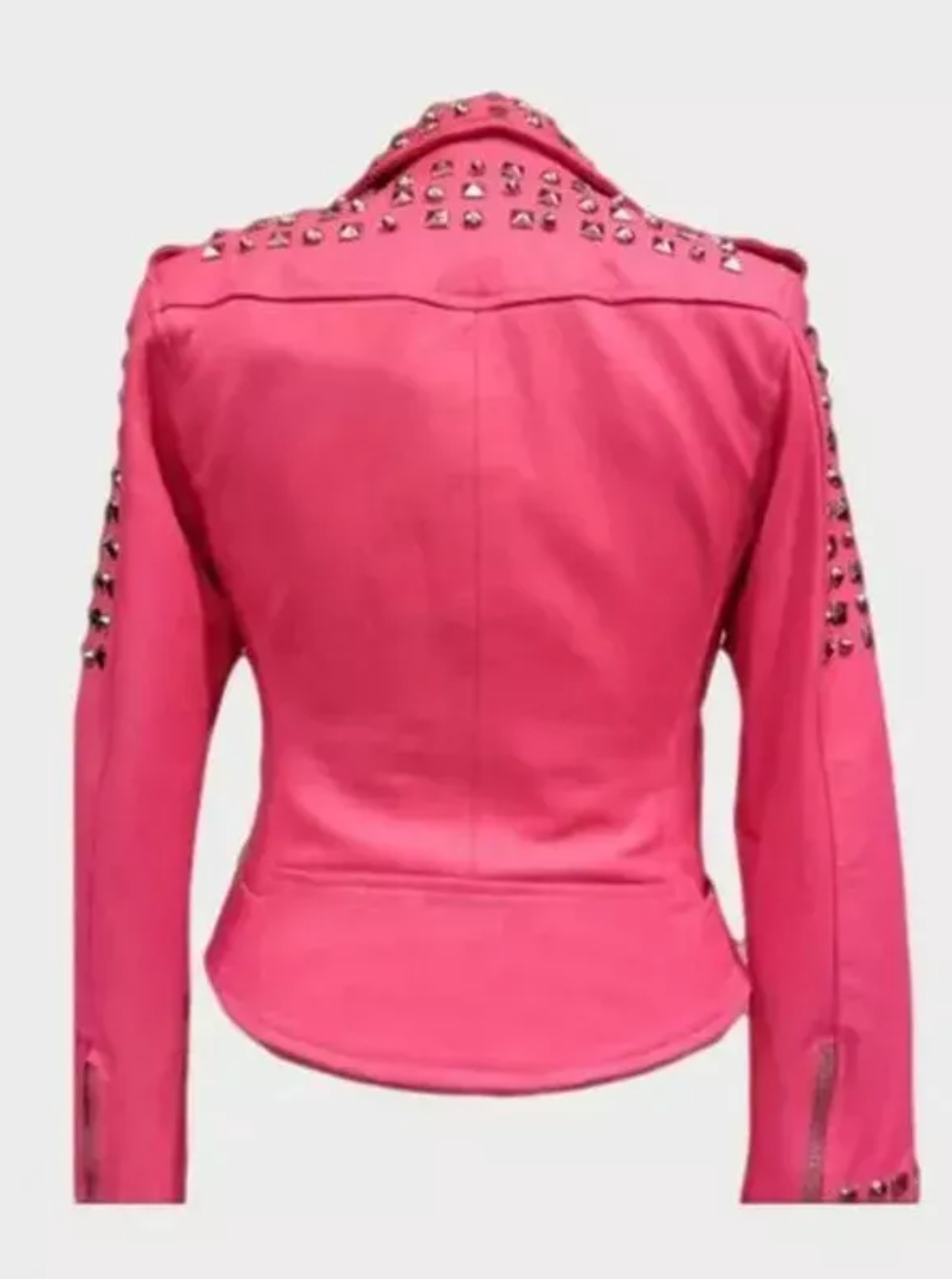 women's silver studded pink leather jacket