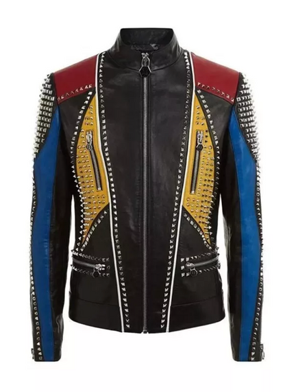 Men's Studded Slim Fit Leather Jacket