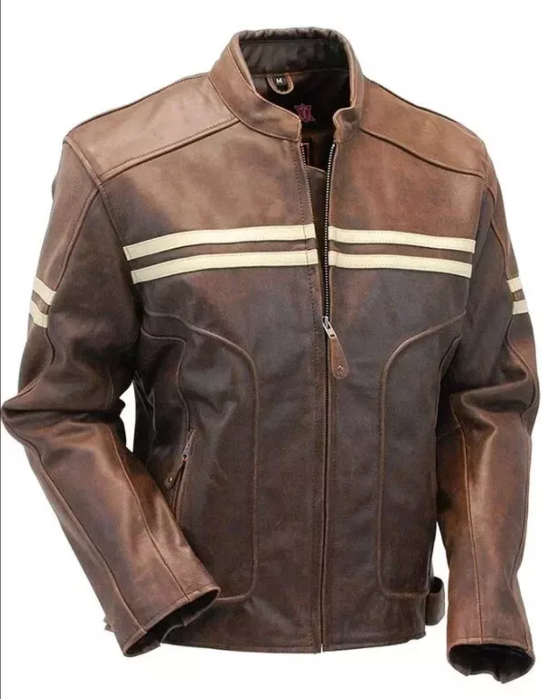 Men's Brown Double Striped Leather Jacket