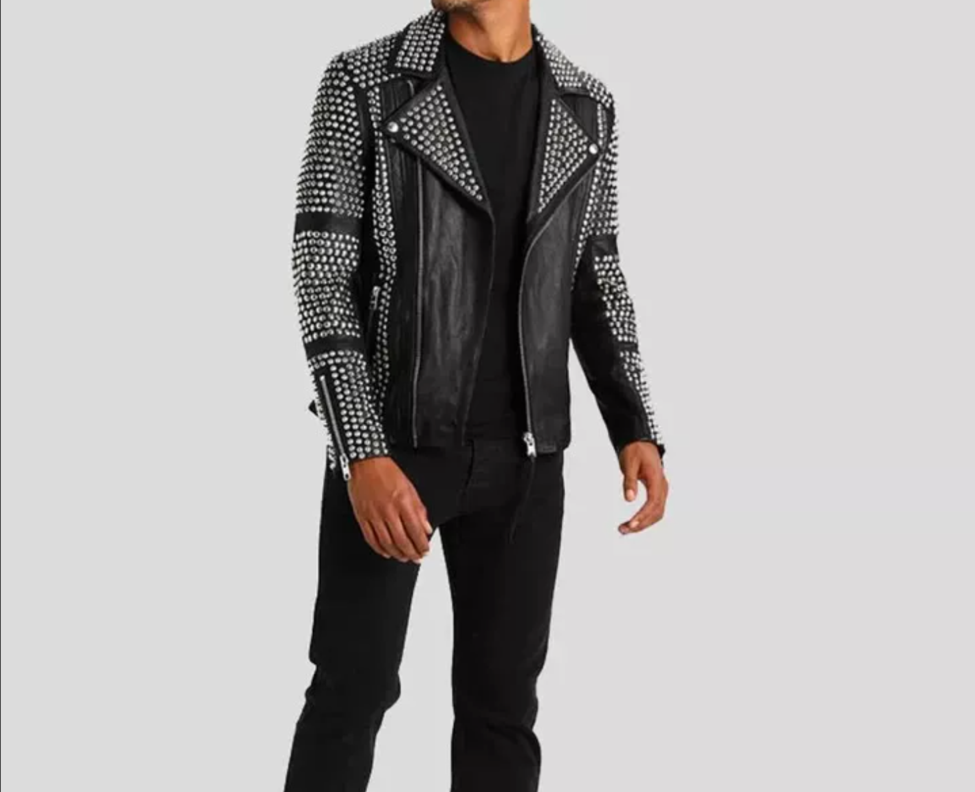 Mens leather jacket With silver Studded Motor bike