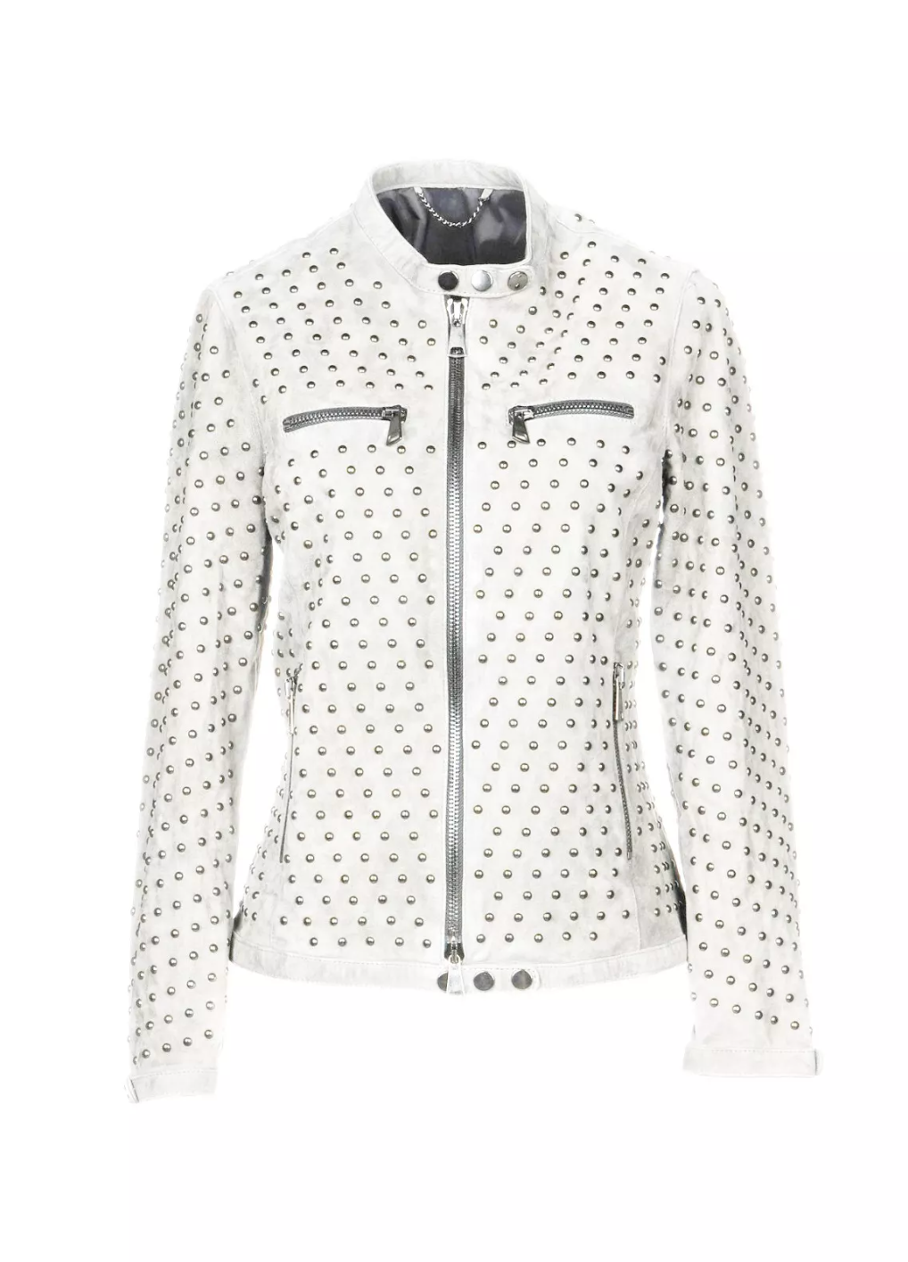 Ladies white colour silver studded leather jacket