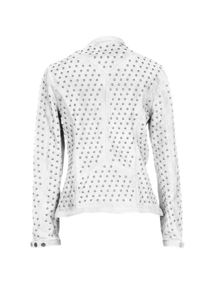 Ladies white colour silver studded leather jacket