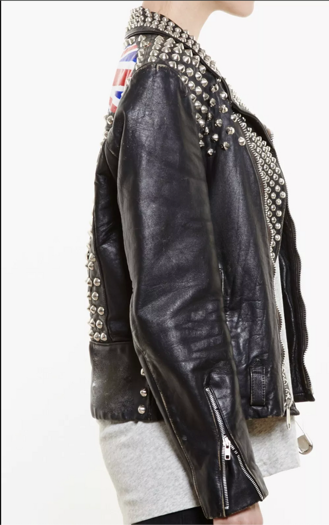 Women's Real Leather Studded Leather Jacket