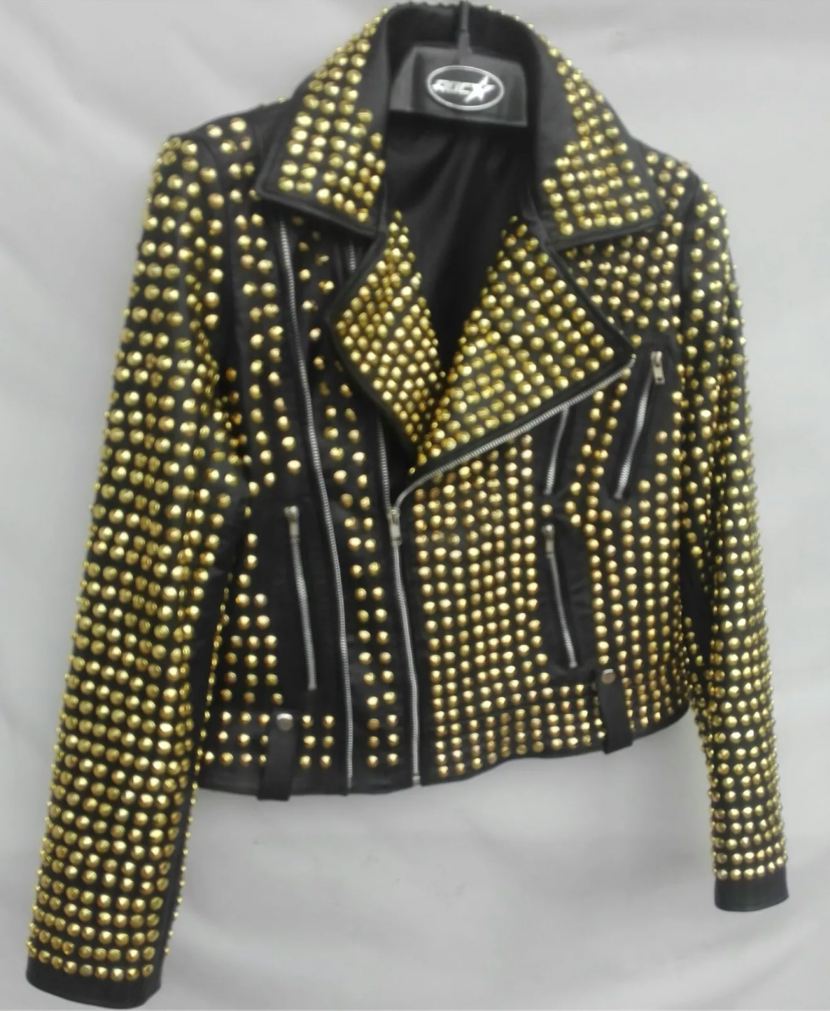 Ladies Golden Studded Leather Jacket