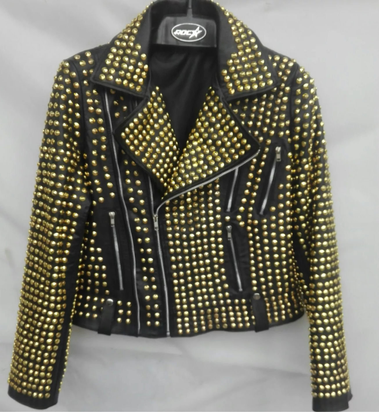 Ladies Golden Studded Leather Jacket