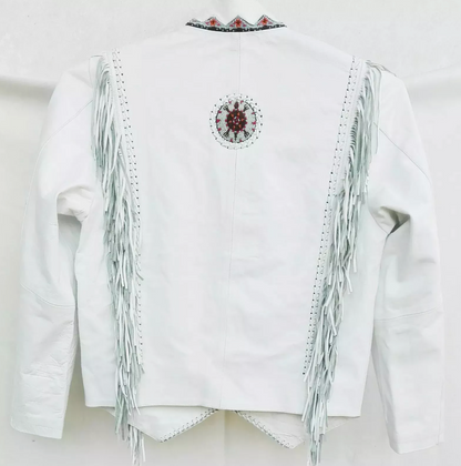 Men's Western Cowboy White Fringes Leather Jacket