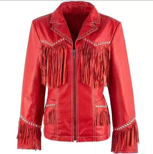 Native American Leather Jacket Fringe Studded