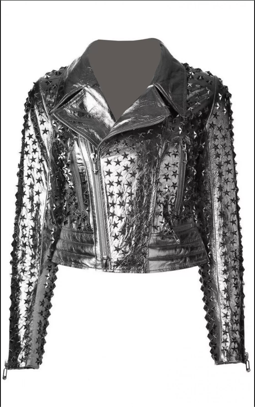 Women's studded stars biker leather jacket