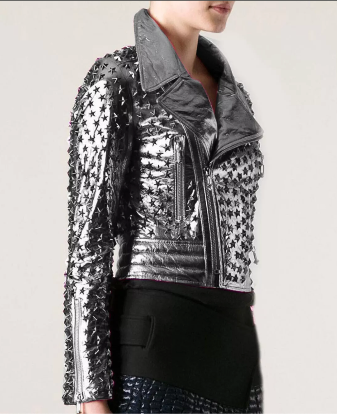 Women's studded stars biker leather jacket