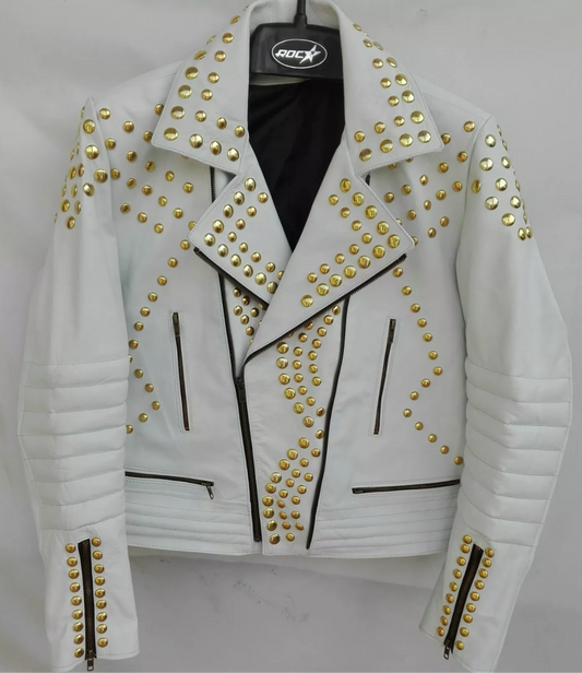 Women's Golden Studded Leather Jacket