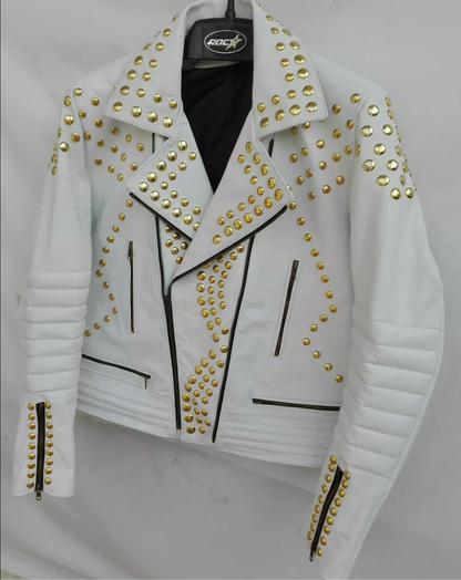 Women's Golden Studded Leather Jacket