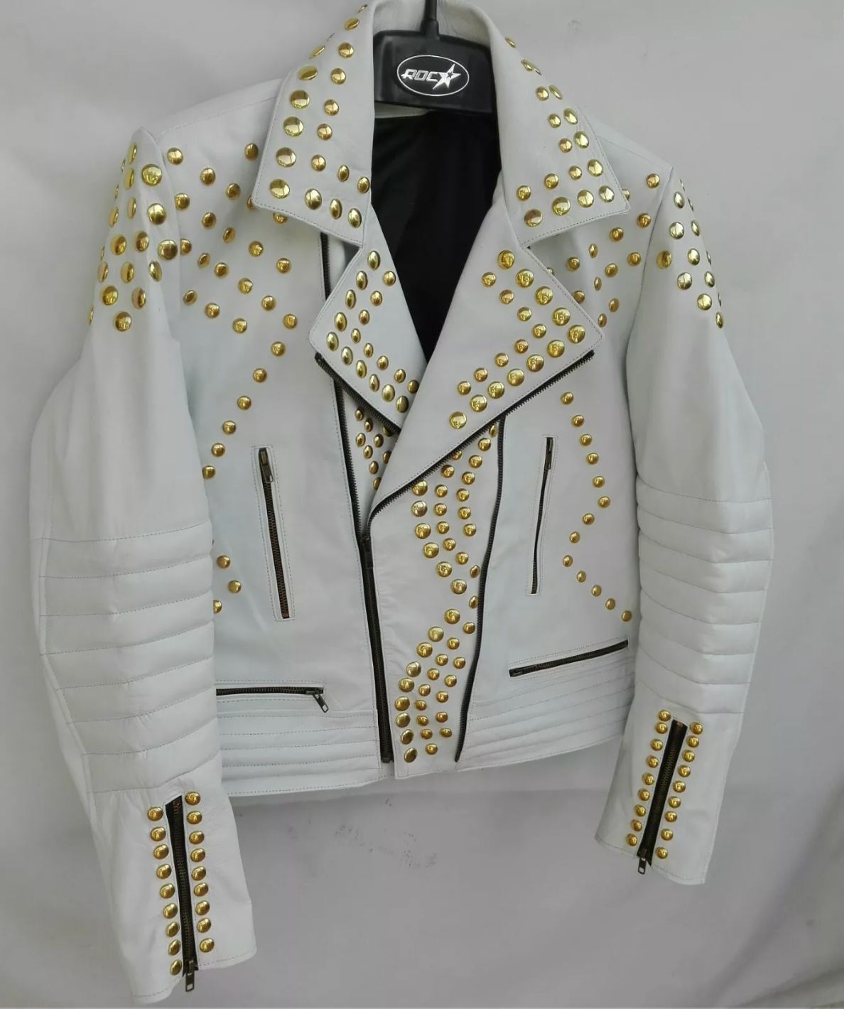 Women's Golden Studded Leather Jacket