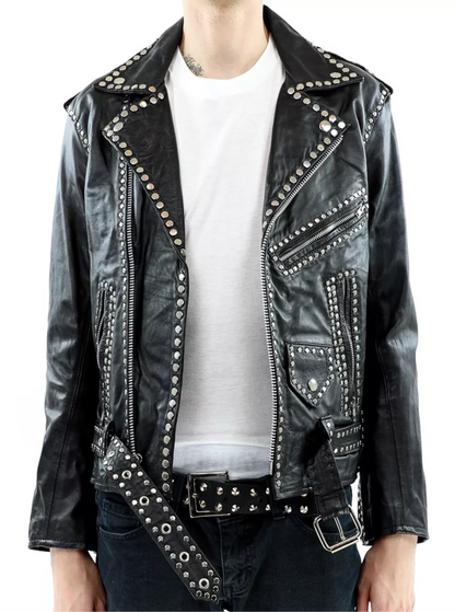 Genuine Leather Studded Biker Jacket Men's