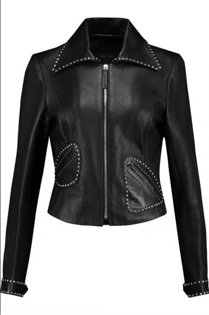 Genuine Leather Women's Studded Biker Jacket