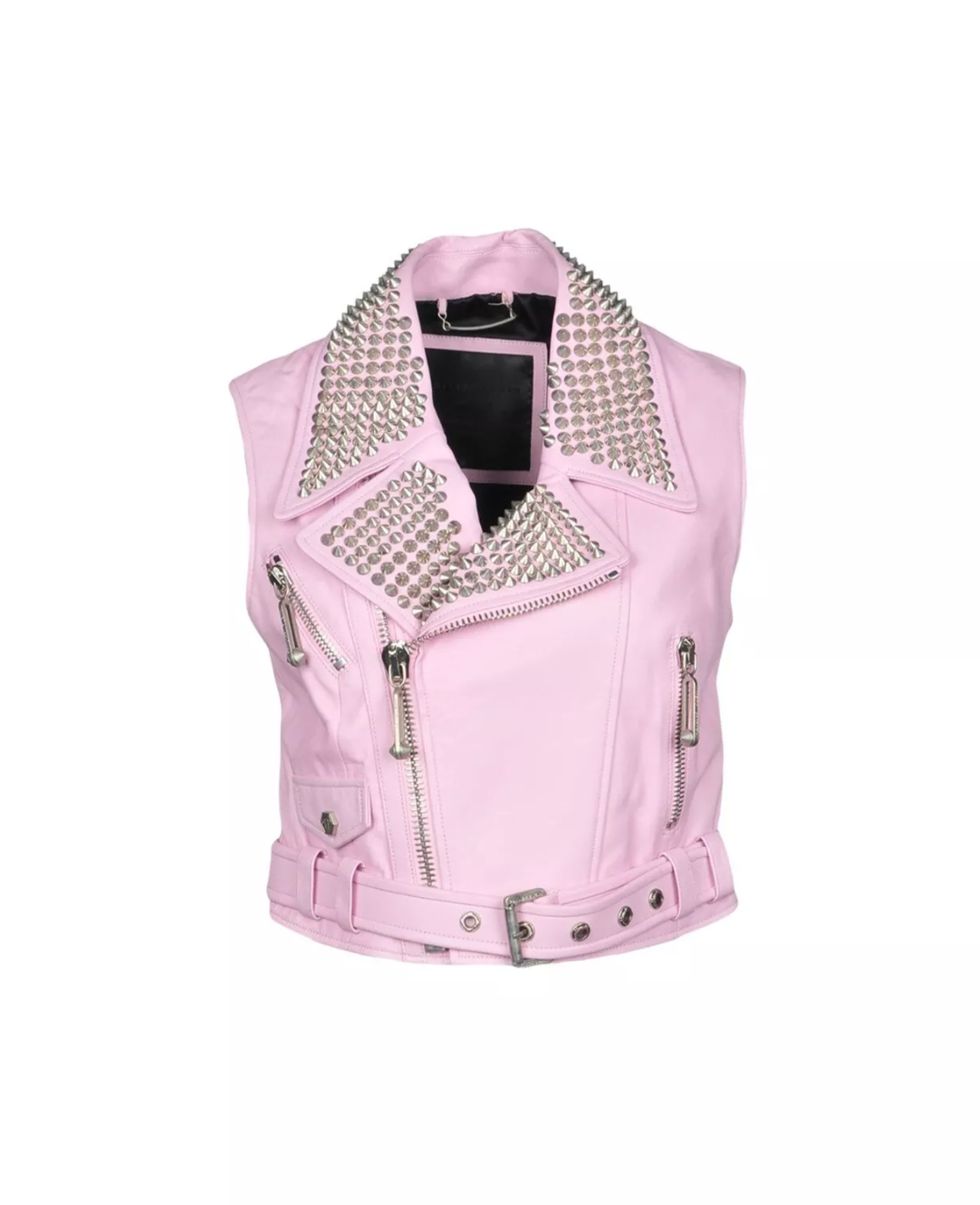 Ladies Pink Studded Leather Vest Waist Coat