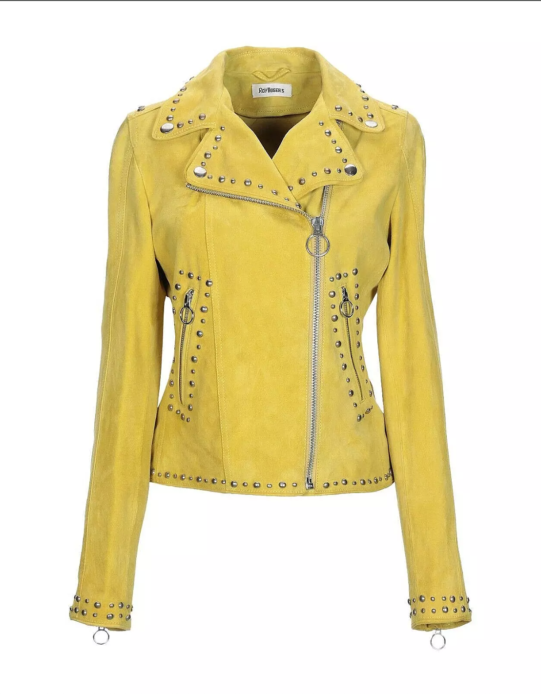 Silver Studded Leather Biker Jacket Women's Slim Fit