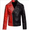 Men's Punk Studded Spiked Leather Jacket Black Red