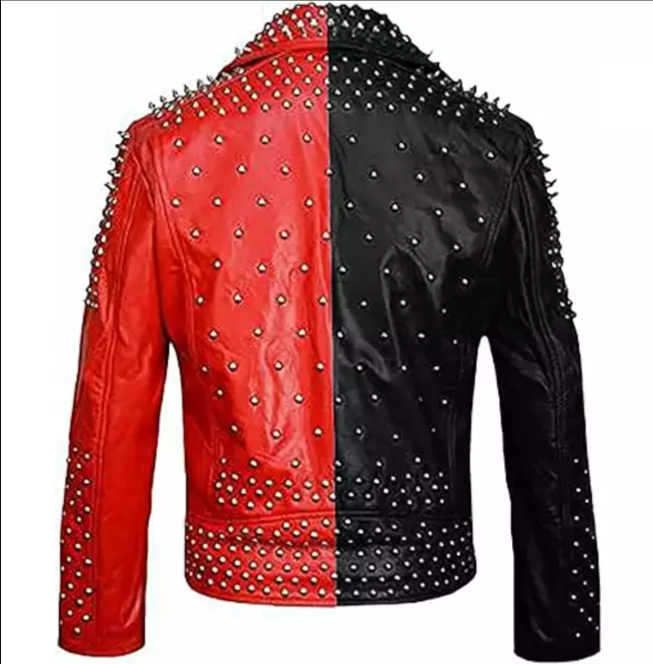 Men s Punk Studded Spiked Leather Jacket Black Red Boho Living Room