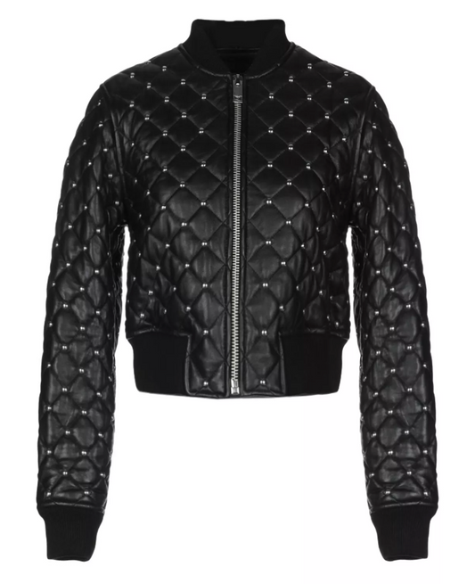 Men's Genuine Leather Biker Jacket With Silver Studded