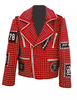 Men's Punk Style Studded Red Leather Jacket