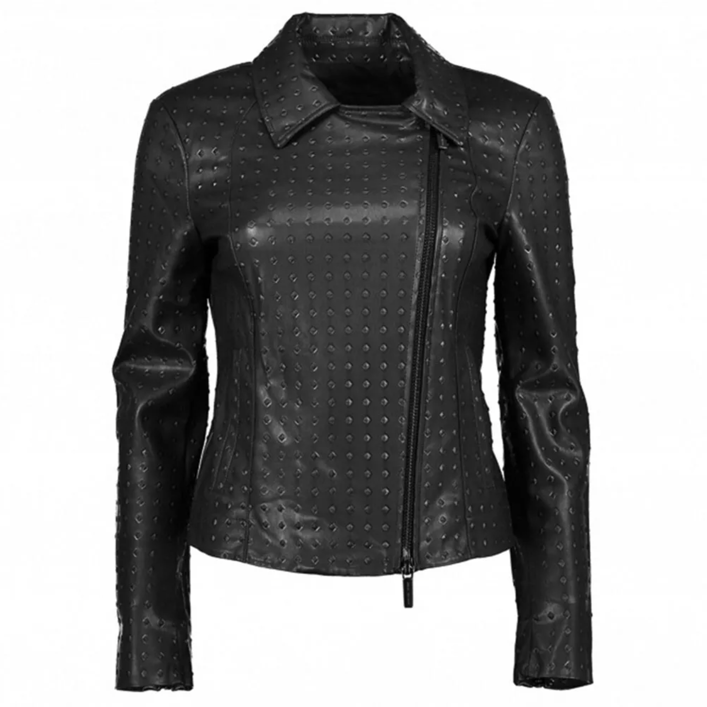 women's studded black colour biker leather jacket