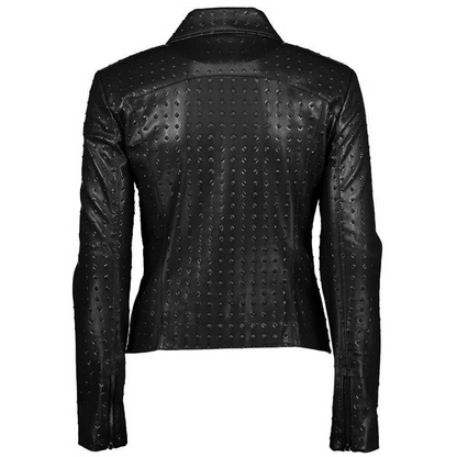 women's studded black colour biker leather jacket