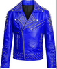 Men's Silver Studded Blue Biker Leather Jacket