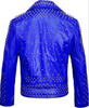 Men's Silver Studded Blue Biker Leather Jacket