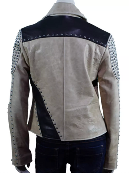 Men's Silver Studded Grey Black Punk Leather Jacket