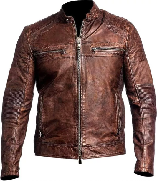 Men's bomber brown leather jacket biker