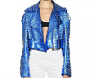 Women's Blue Leather Silver Studded Jacket