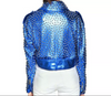 Women's Blue Leather Silver Studded Jacket