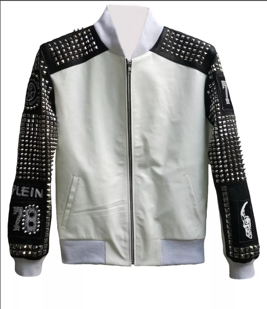 Men's Real Leather Jacket Punk Studded