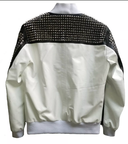 Men's Real Leather Jacket Punk Studded