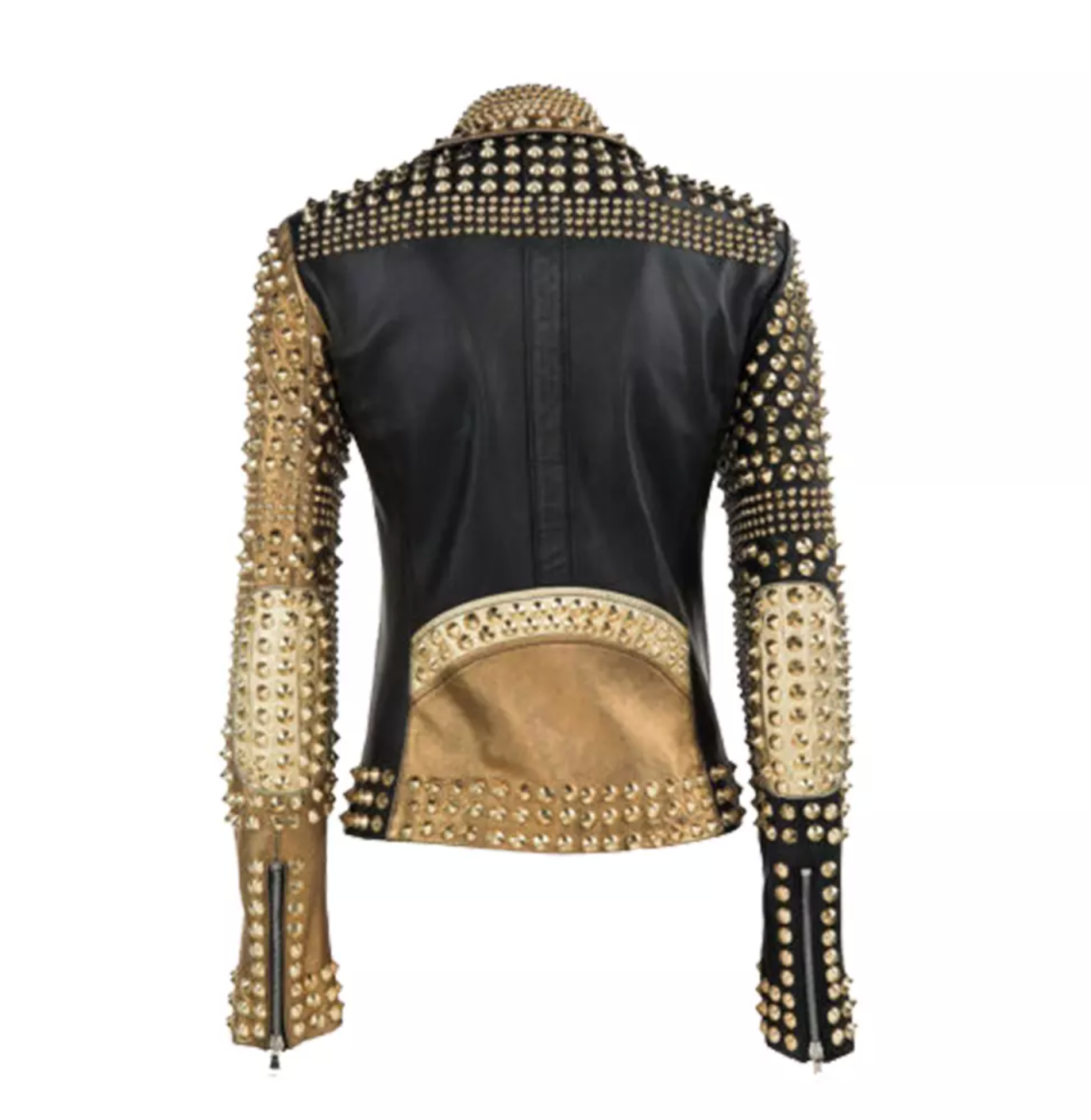 Women's Golden Black Studded Leather Jacket