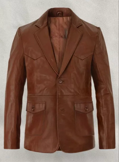 Men's Dark Tan Genuine Leather Blazer