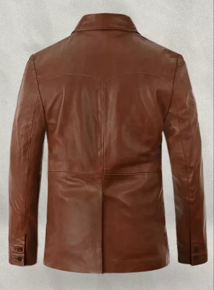 Men's Dark Tan Genuine Leather Blazer