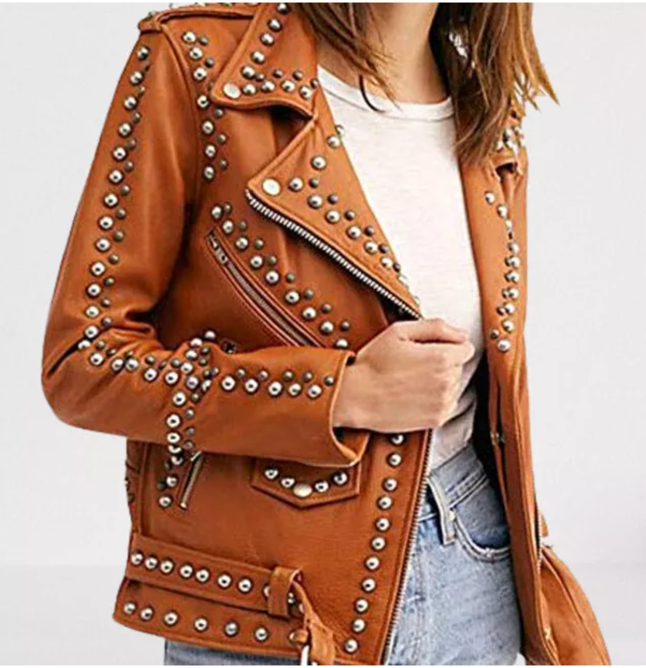 Women's Studded Brown Leather Jacket