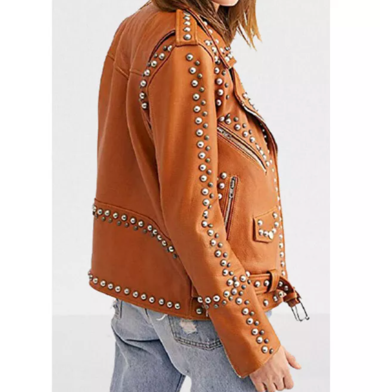 Women's Studded Brown Leather Jacket