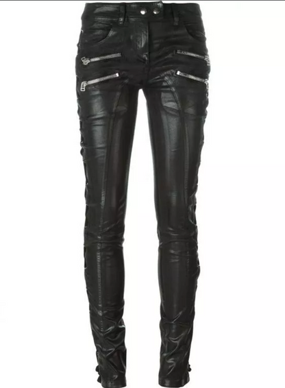 Women's Black Real Leather Pants