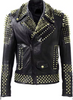 Men's Golden Studded Leather Jacket Biker