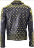 Men's Golden Studded Leather Jacket Biker