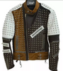 Silver Studded Leather Jacket Men's Brown Black White