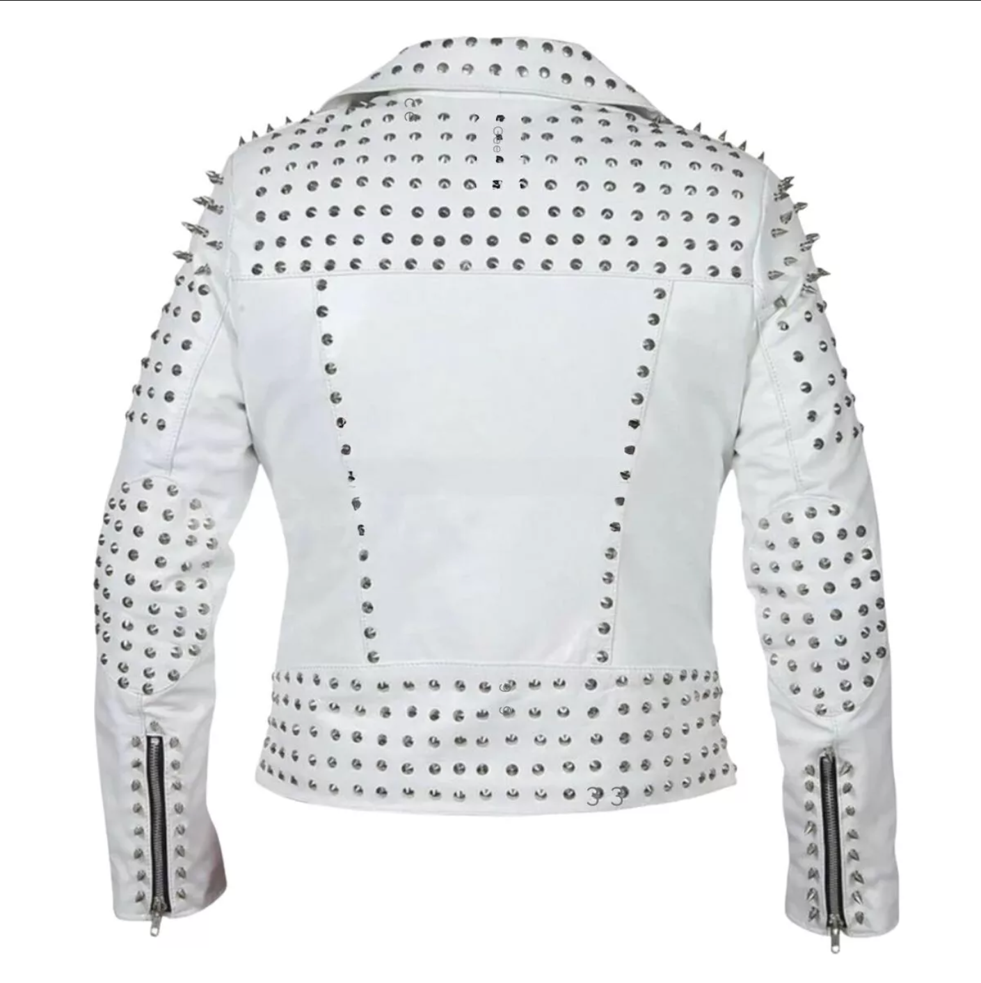 Genuine Leather White Silver Studded Jacket