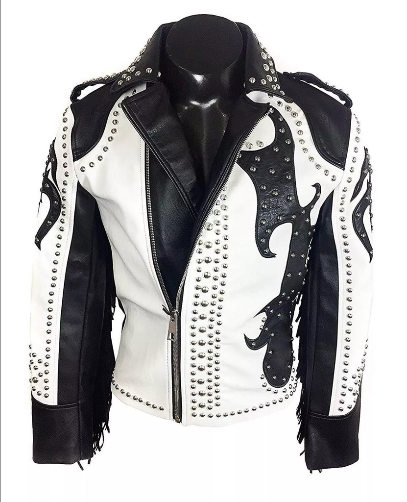 Tribal Punk Leather Jacket Studded Fringes