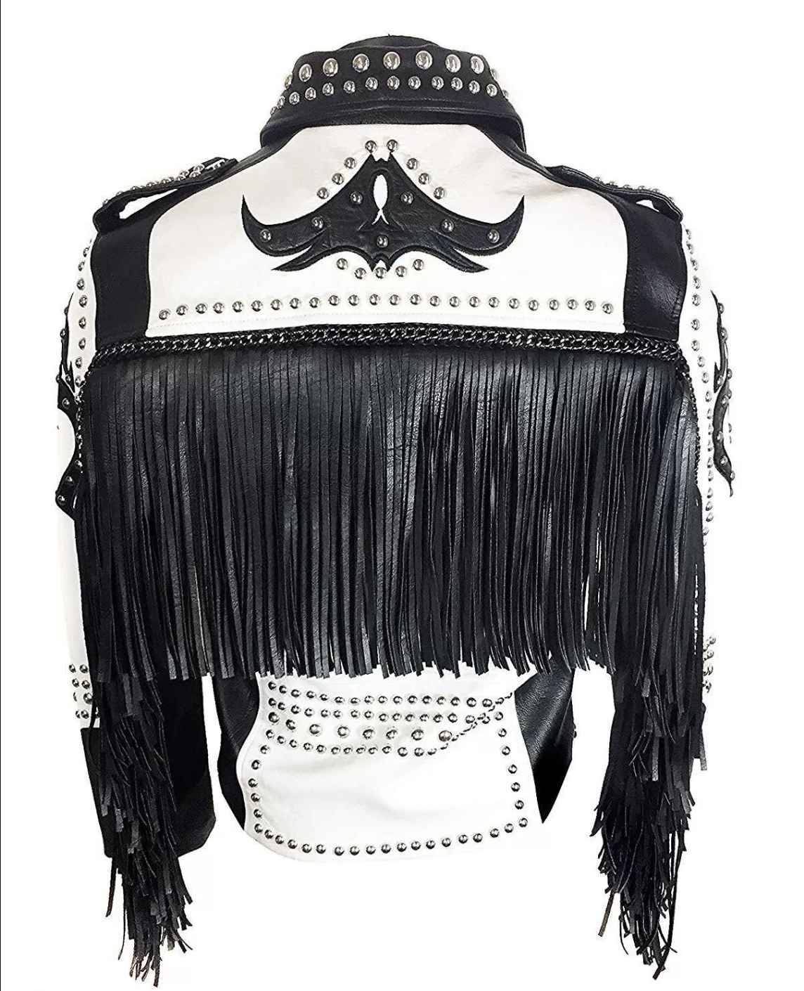 Tribal Punk Leather Jacket Studded Fringes