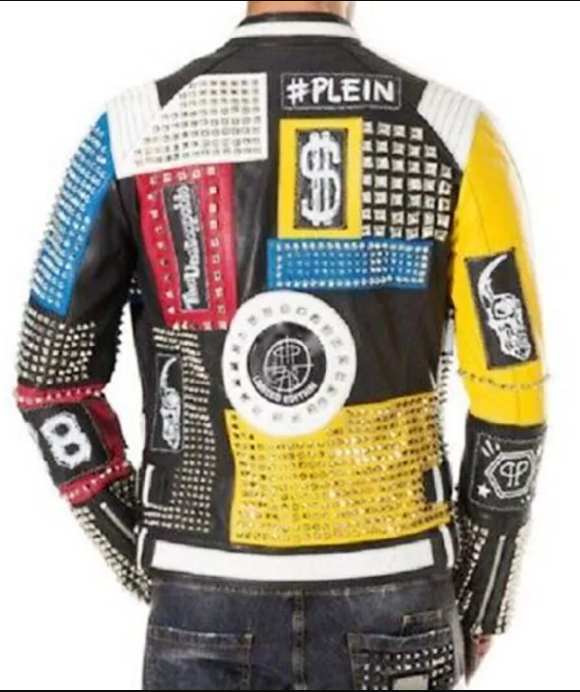 Men's Multicolor Motorcycle Punk Studded Leather Jacket