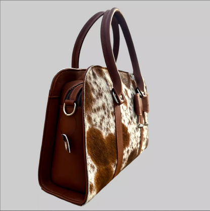 Cowhide Fur Skin Brown White Shoulder Purse