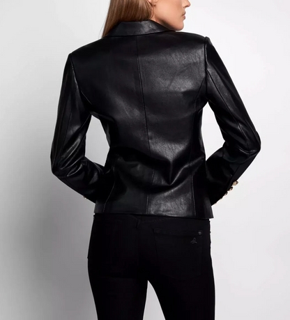 Genuine Leather Women's Party Causal Blazer