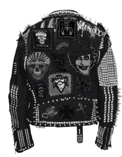 Black White Tailor Made Studded Leather Jacket